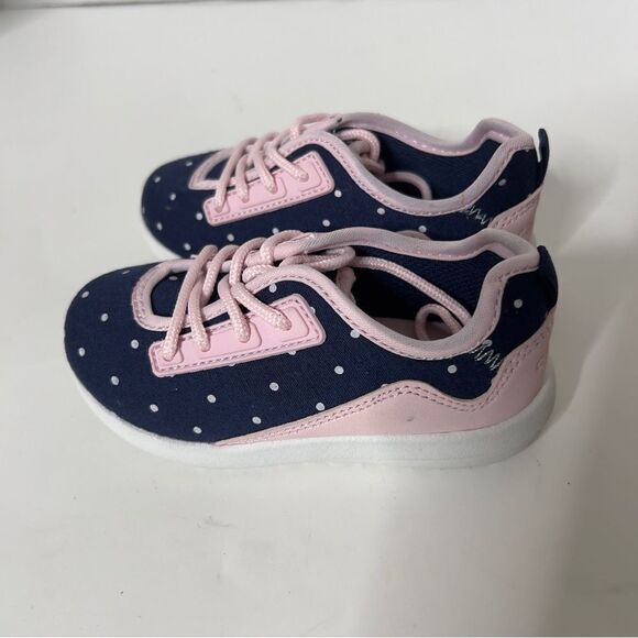 Carter's Girl's Paow Navy Pink Polkadot Athletic Lace Up Sneaker Sneaker Size 7 - Picture 6 of 8
